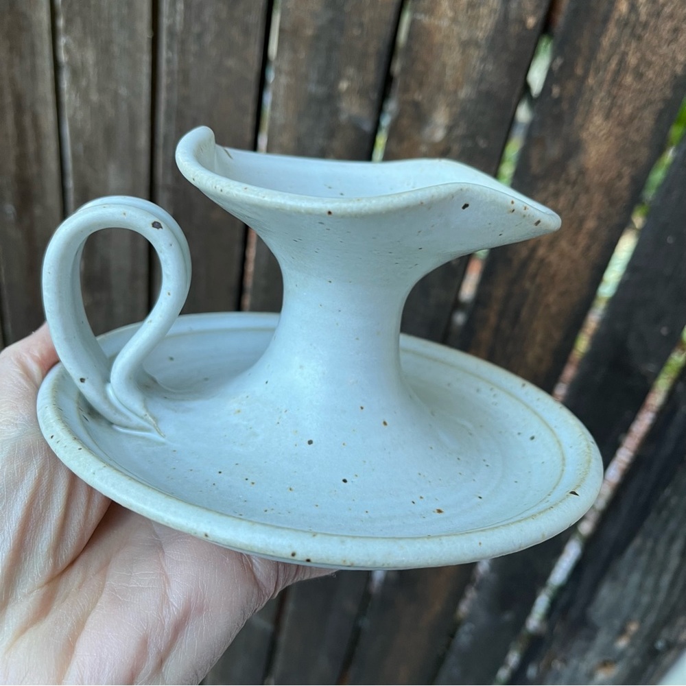 Handmade Ceramic White Glaze Candle Holder With Handle